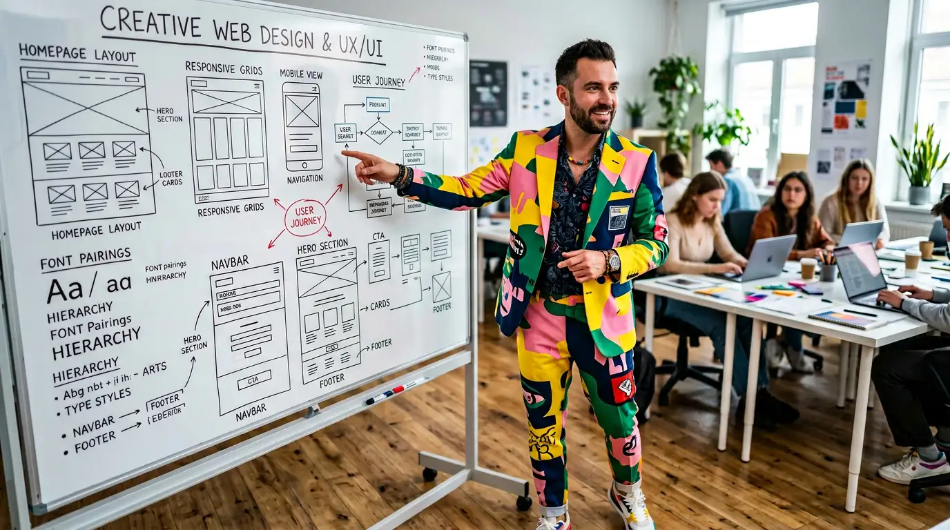 Modern agency website design displayed on a laptop with bold typography and clean layout