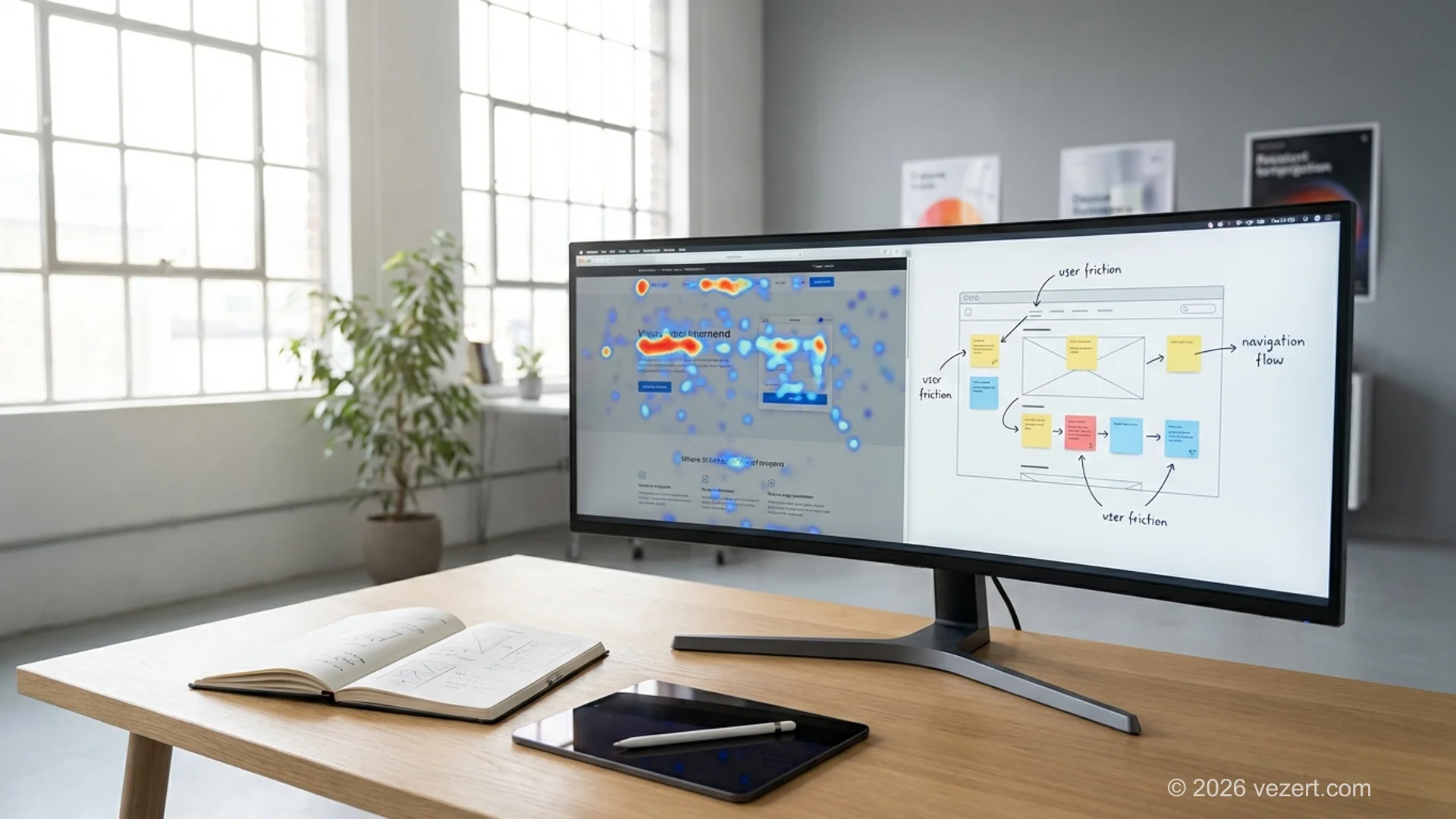 AI website copywriting and UX analysis with behavioral insights showing heatmap patterns and content optimization annotations