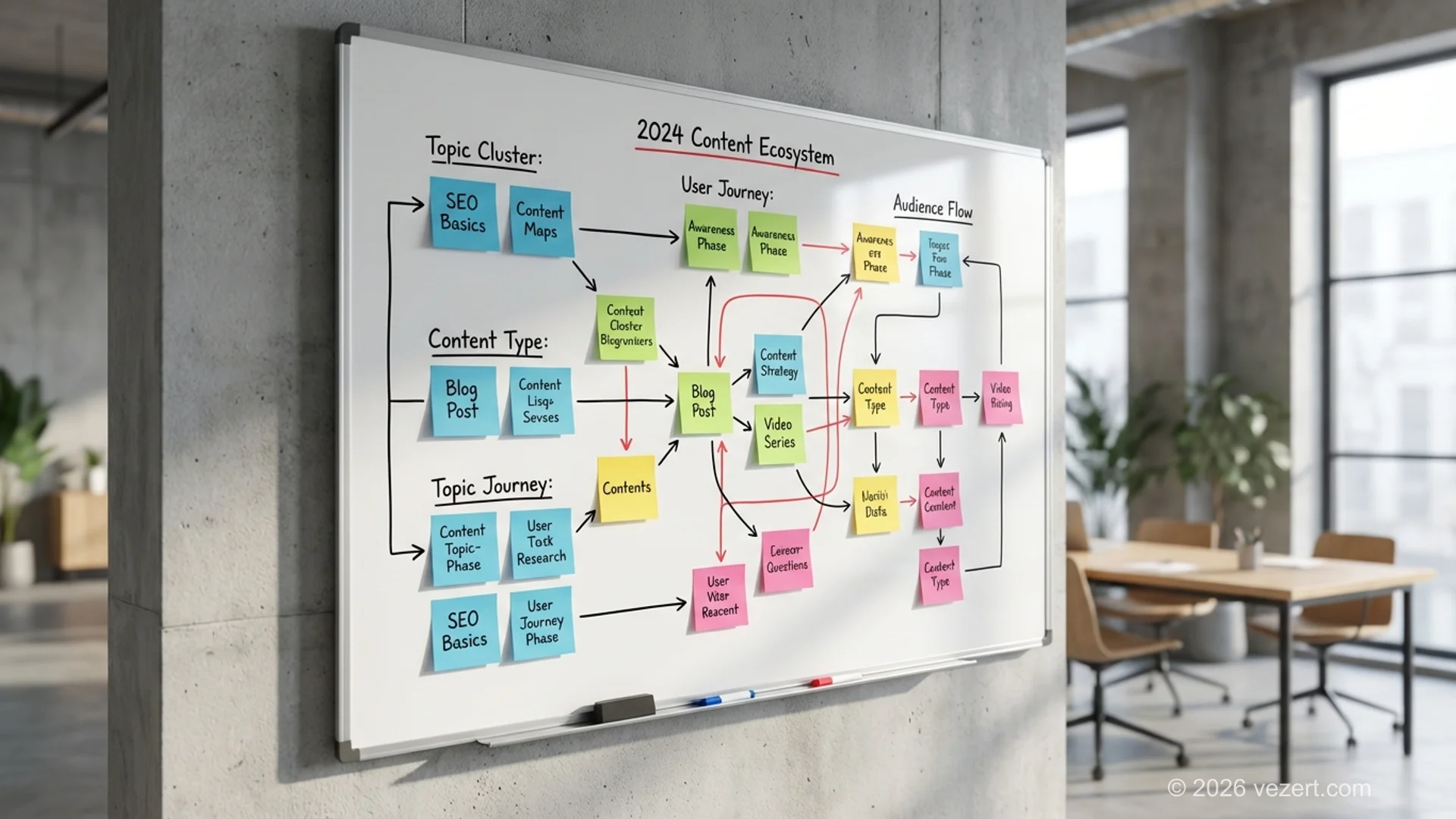 Content in web design — wireframe with visible content hierarchy on a designer workspace