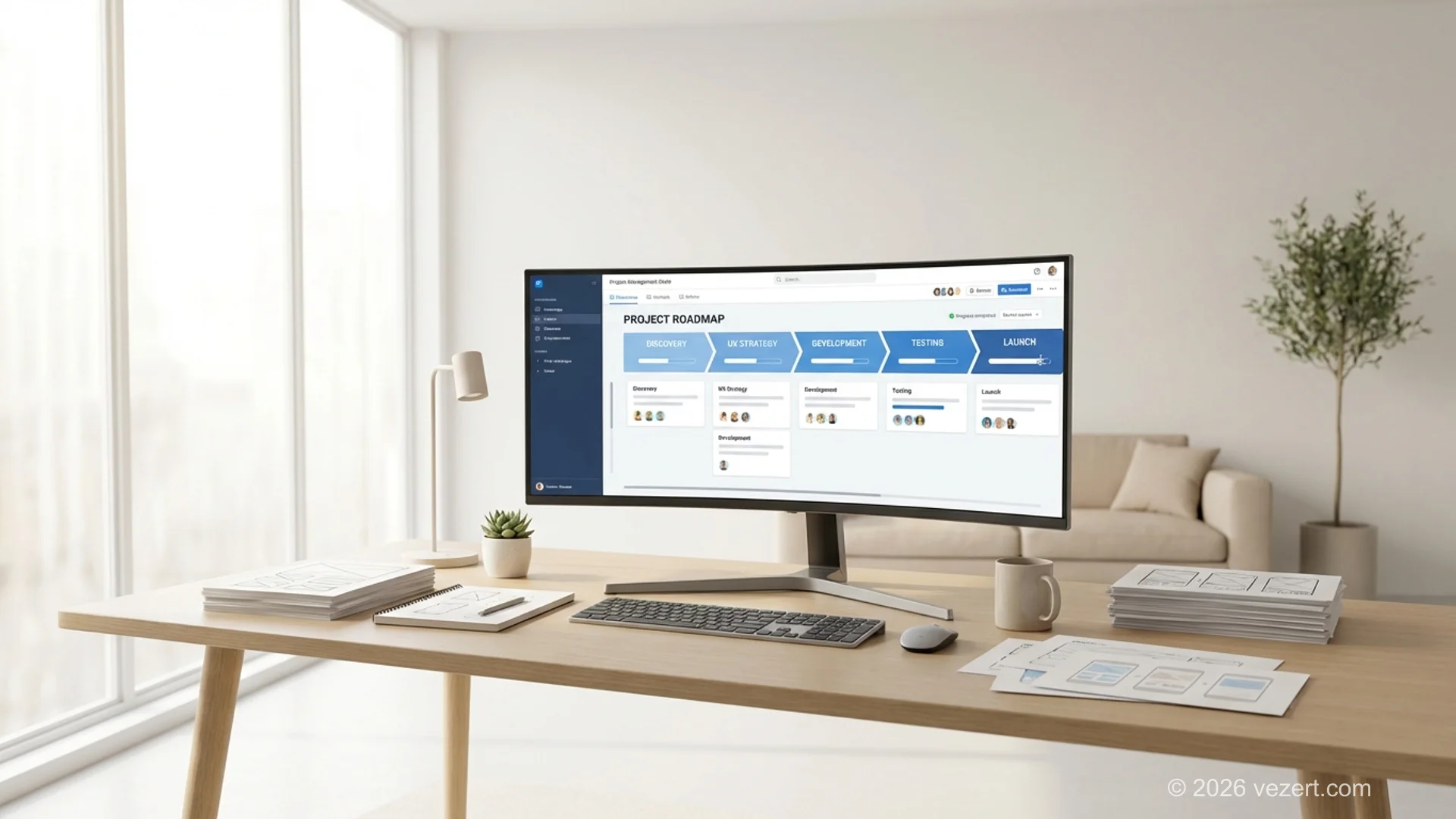 Web design agency process from discovery and planning through AI-powered development to website launch and optimization