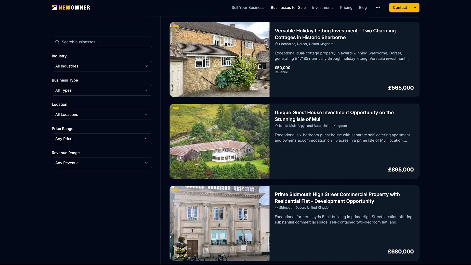 NewOwner pricing page with three subscription tiers: Explorer, Buyer, Seller
