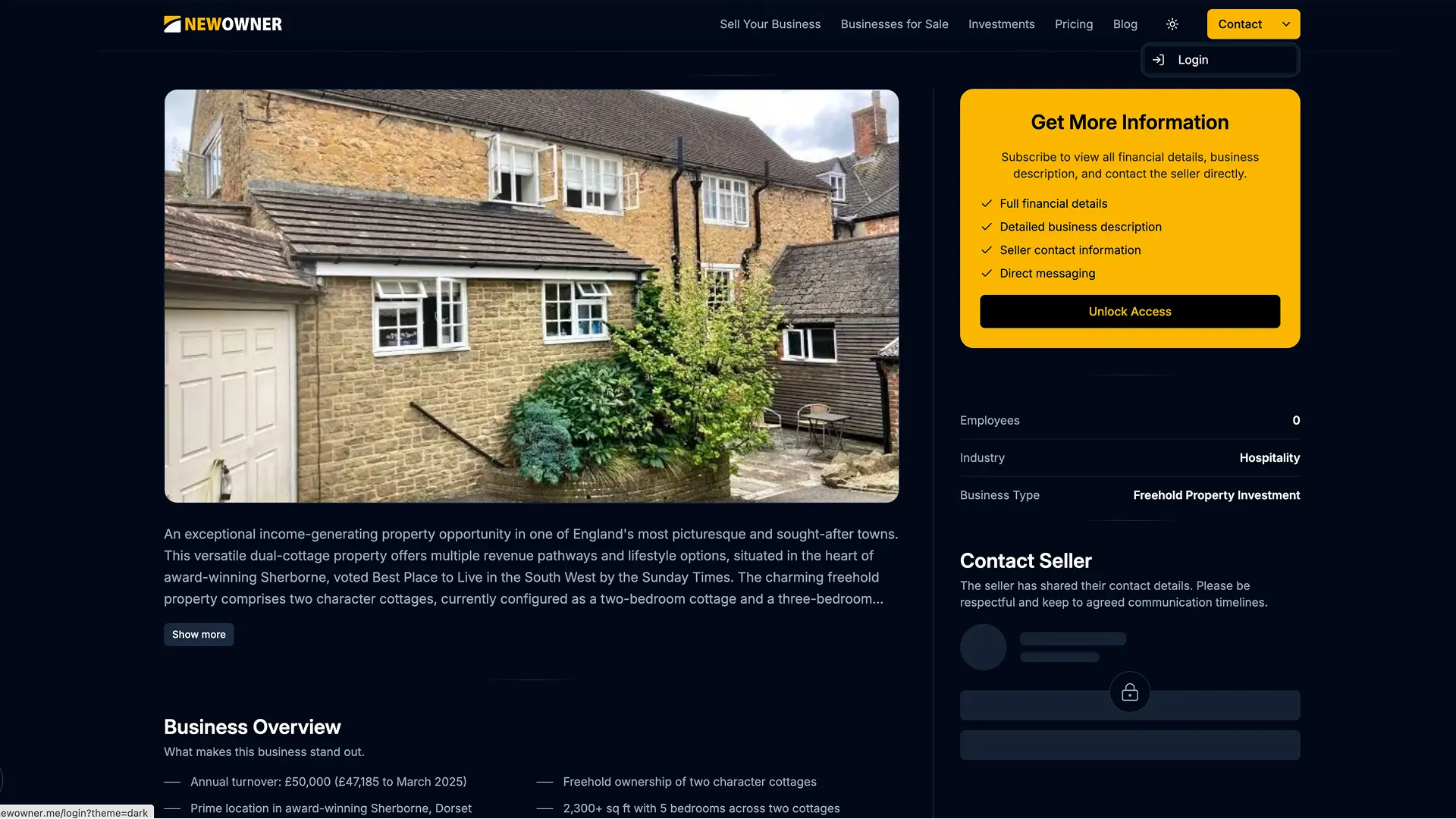 NewOwner sell your business page with direct investor and marketplace listing options