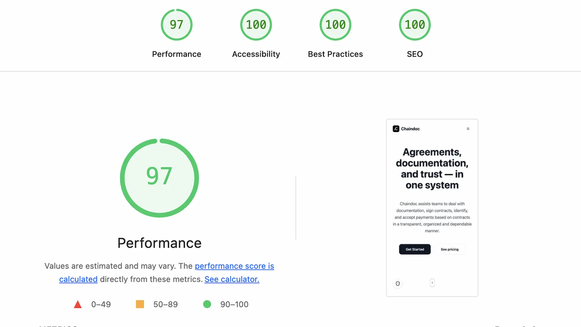Chaindoc performance metric view