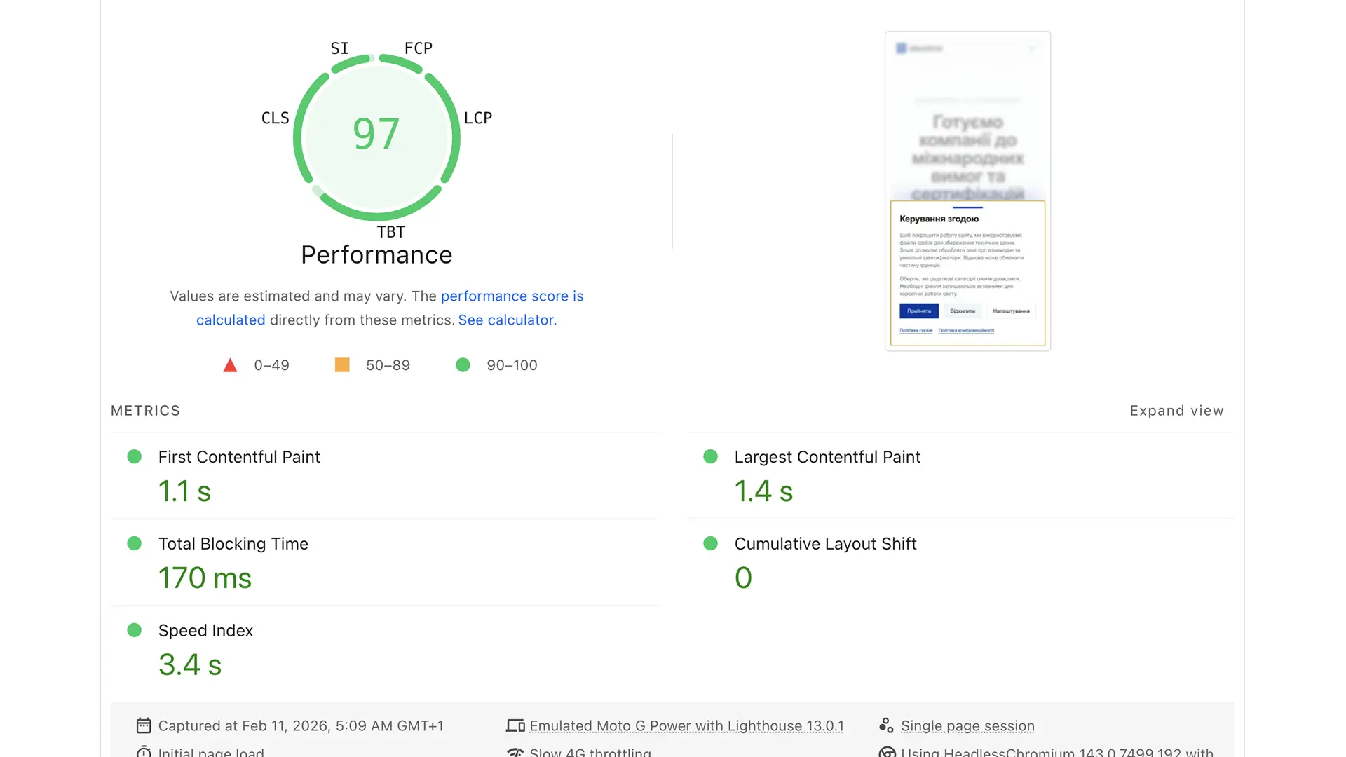 Consulting company website technical SEO report screenshot