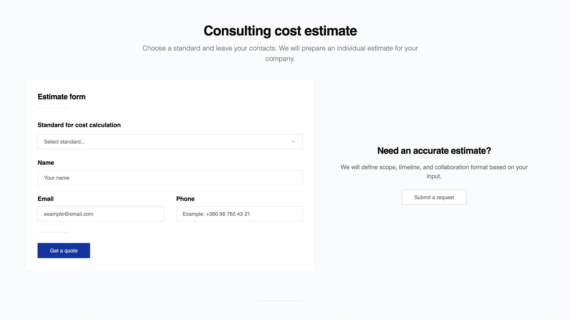 Consulting company standards catalog section