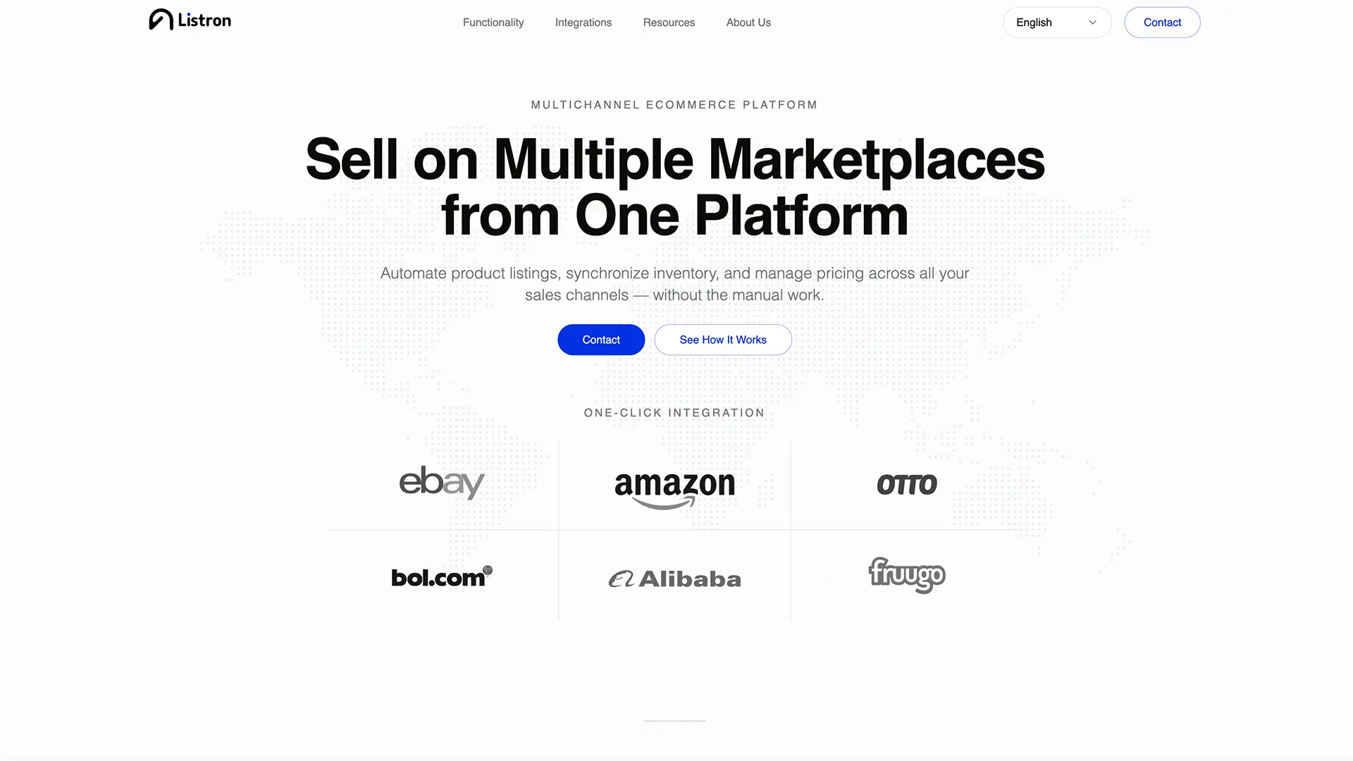 Listron homepage with multichannel marketplace value proposition and integration logos
