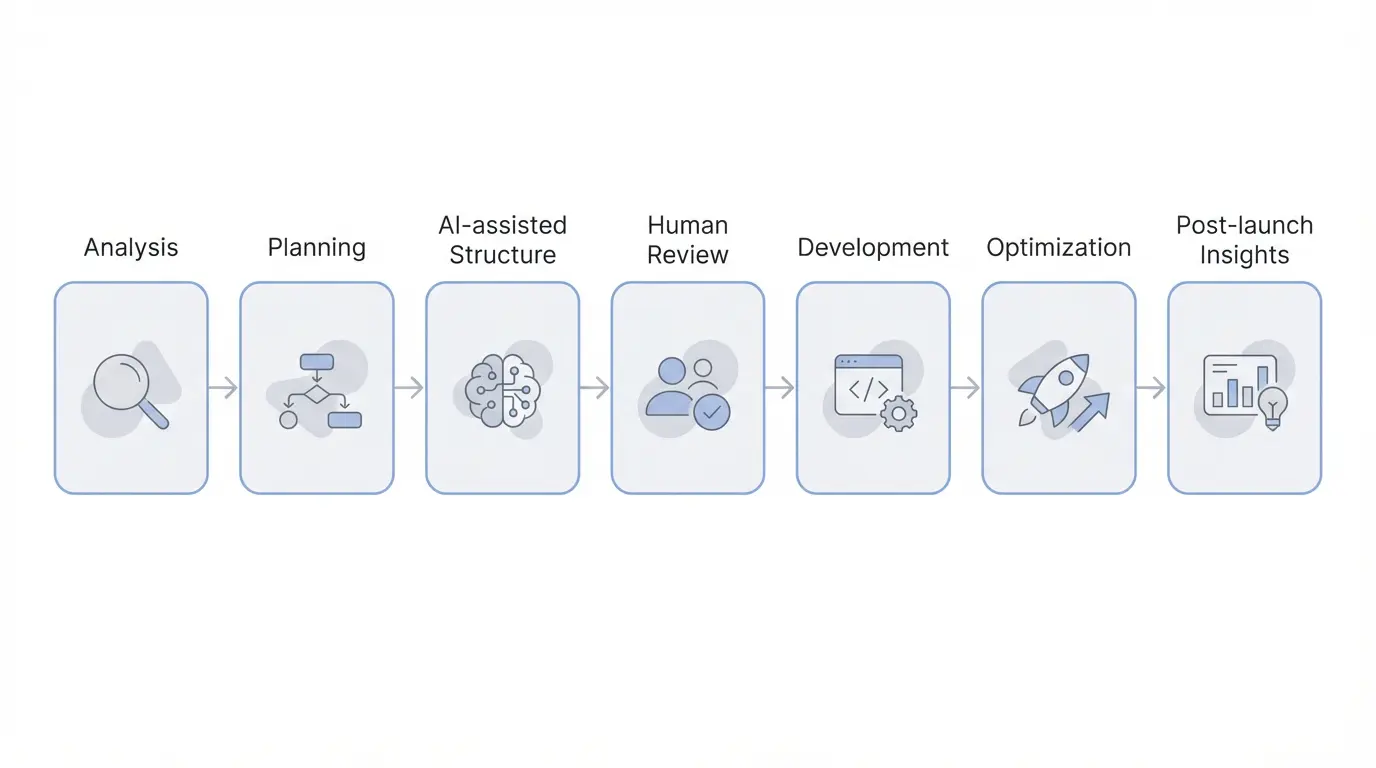 Practical benefits of AI-first approach in website optimization including faster delivery and better SEO