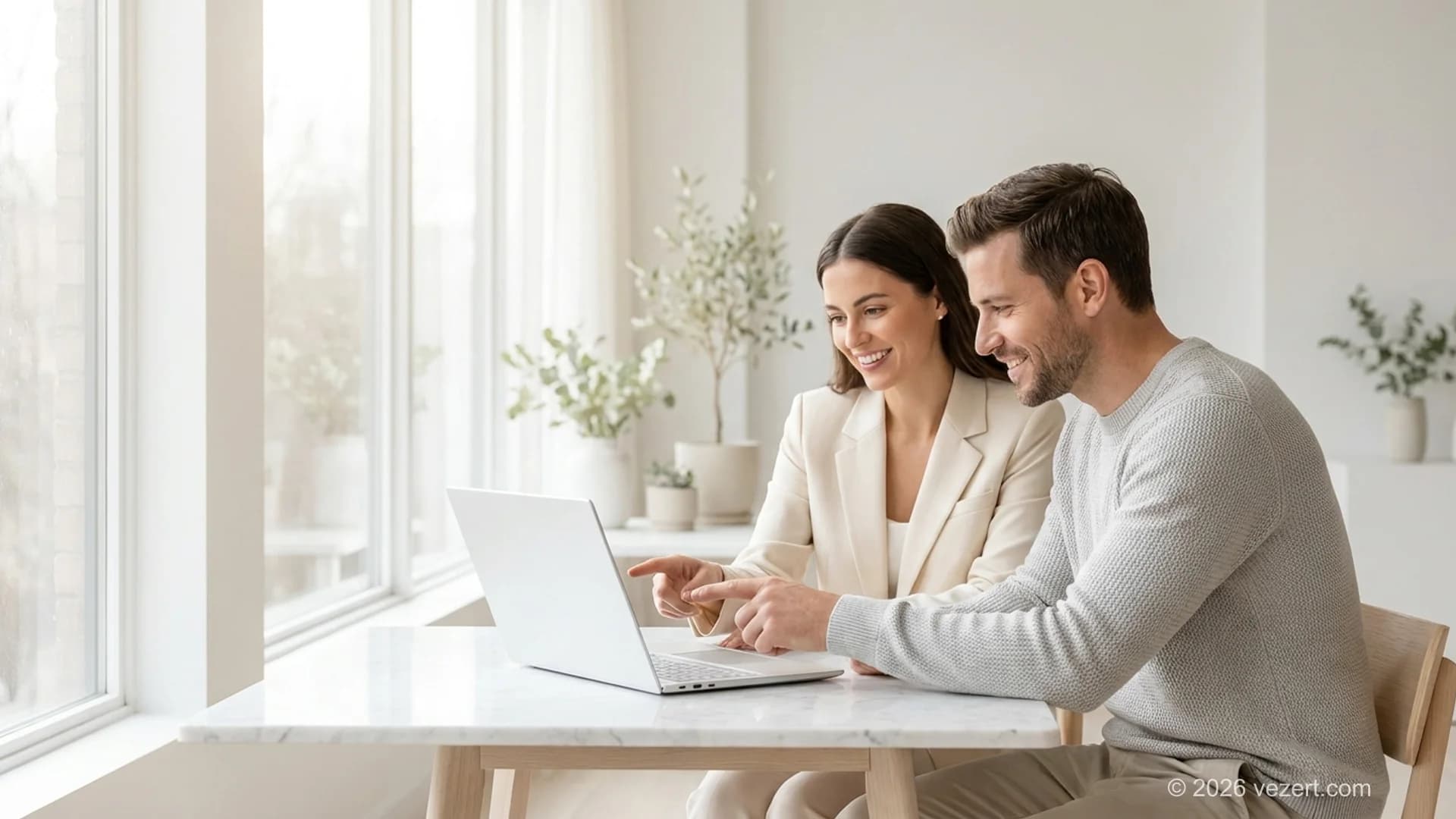 Small business owner and a designer comparing a brochure website quote at a table