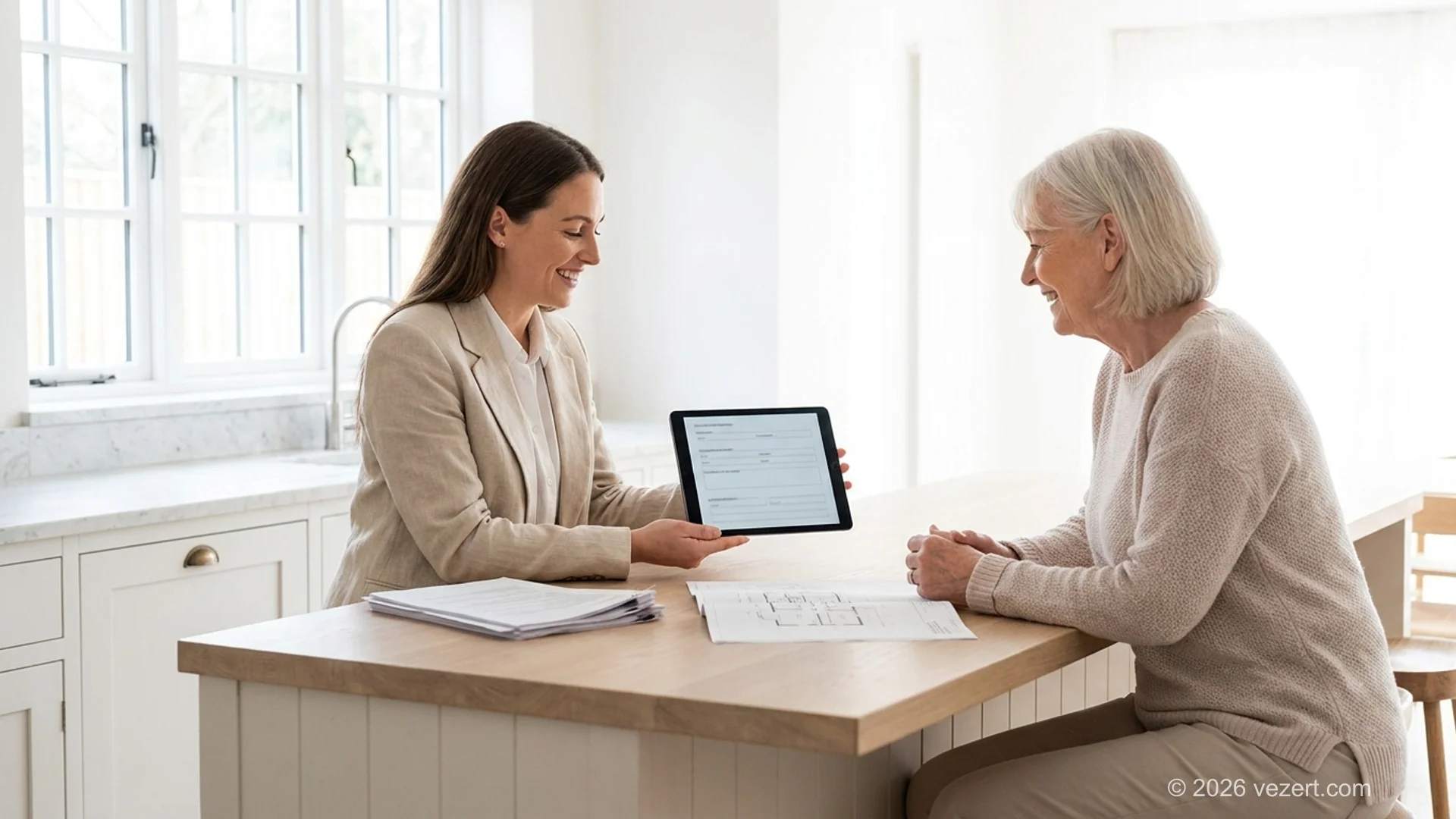 Estate agent and office manager reviewing the structure of the brokerage website on a laptop