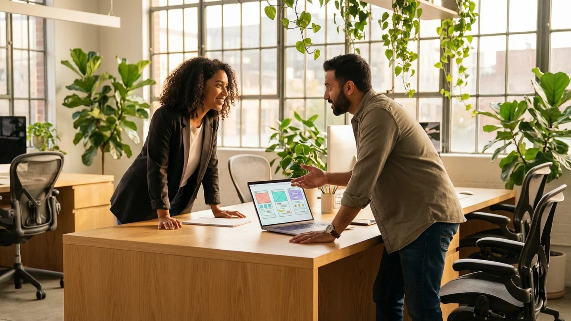 Client and designer collaborating effectively on a web project