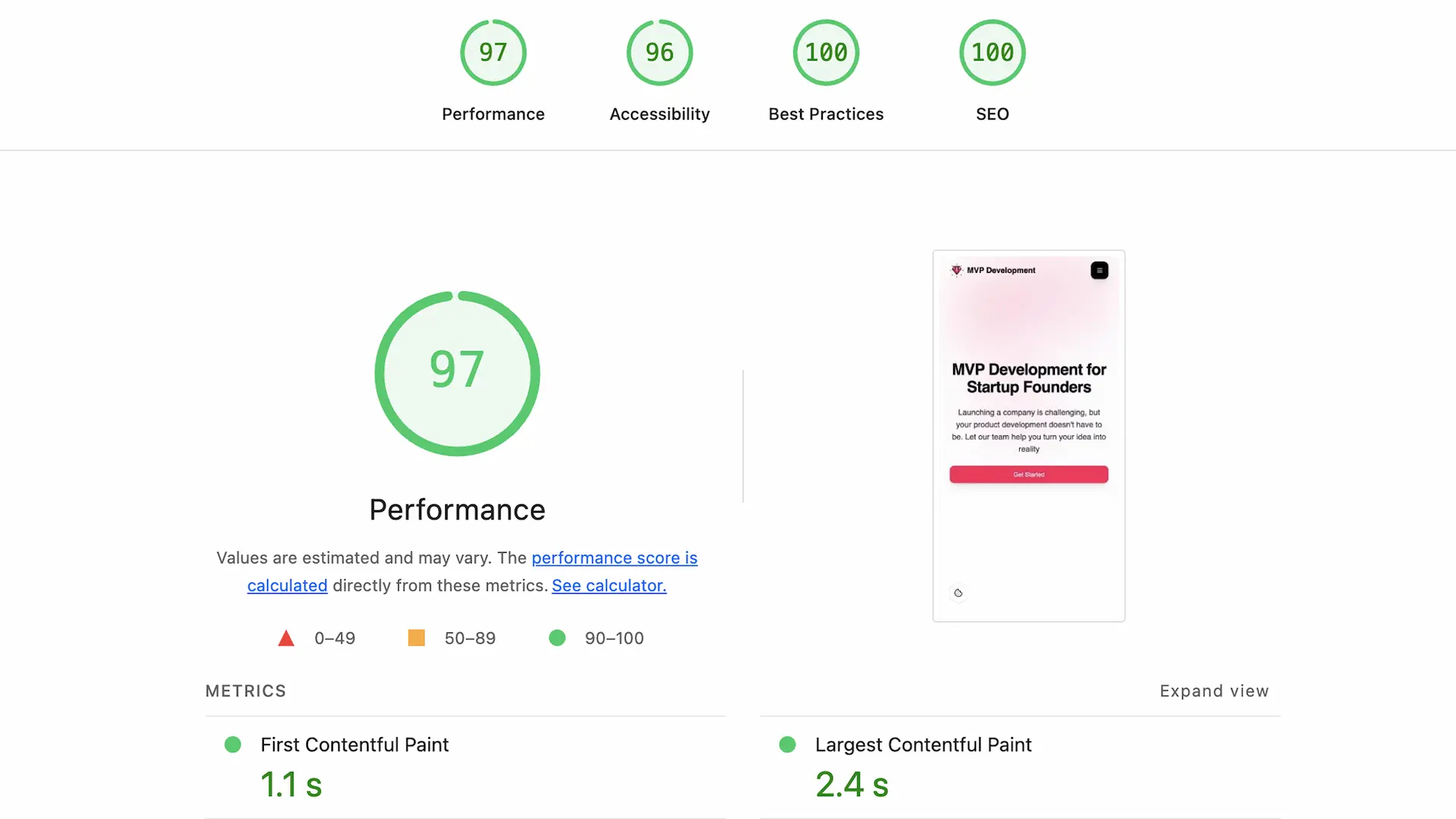 MVP Development result screen 1