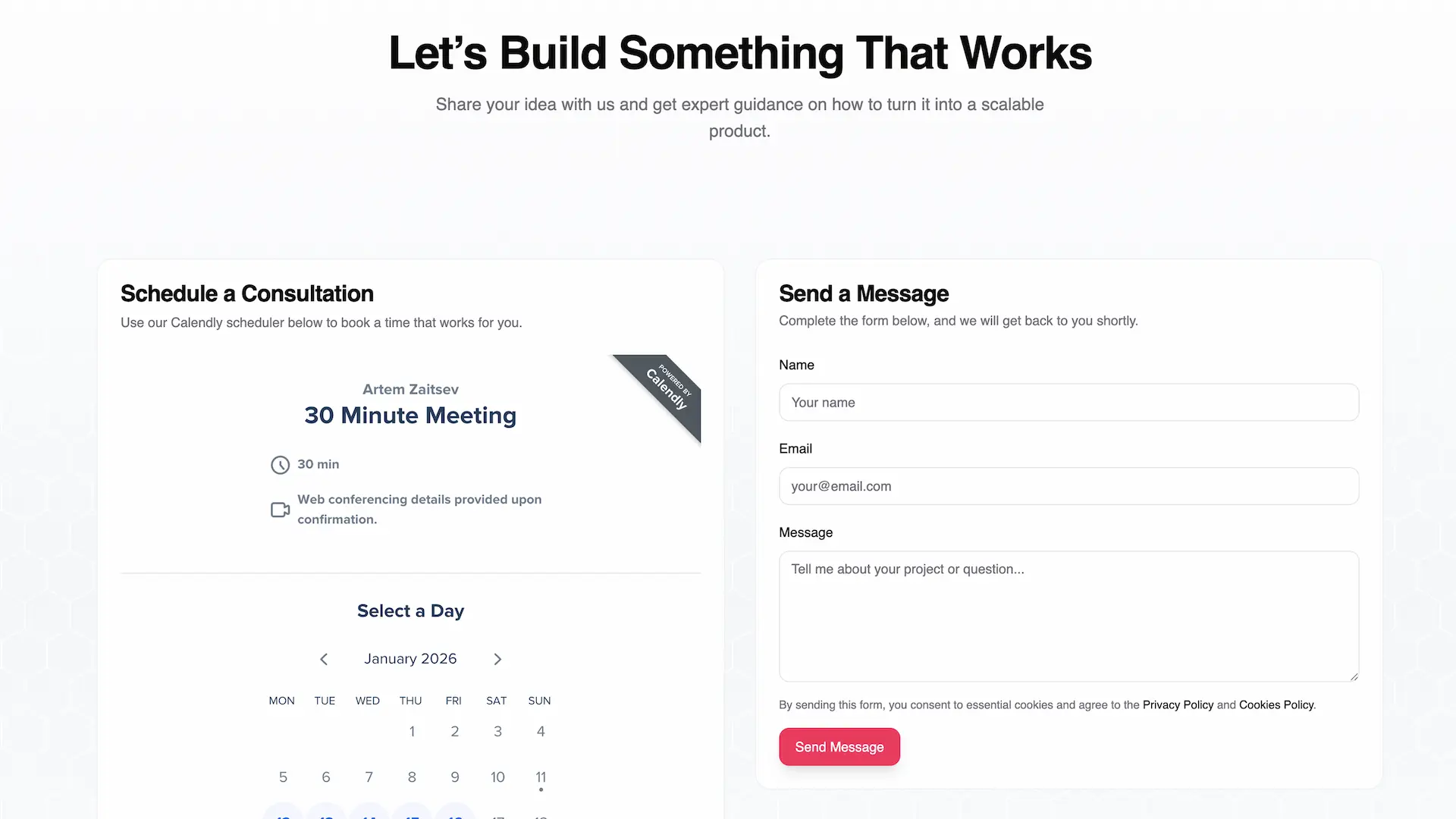 MVP Development contact section
